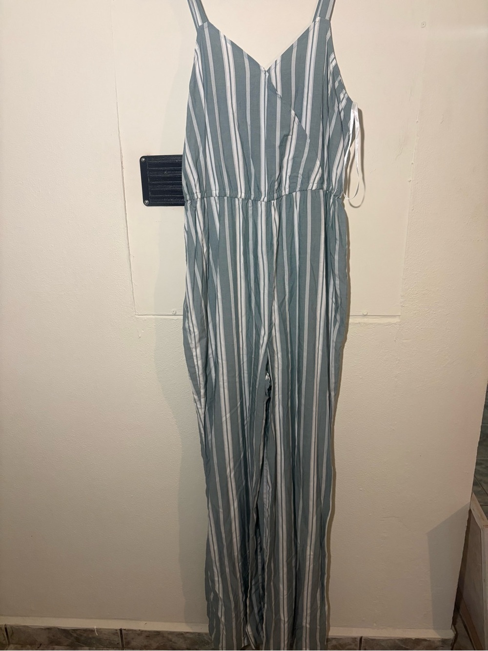 Pink Rose Sage & White Striped Spaghetti‑Strap Jumpsuit